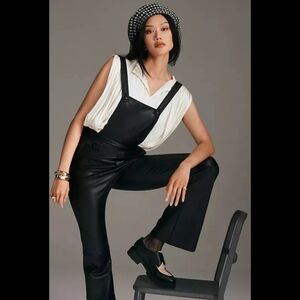 Anthropologie Maeve NWT Faux Leather Overalls Jumpsuit